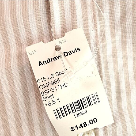 NWT GMF 965 Tan White Striped Cotton Italian Luxury Sports Dress Shirt 42 16.5 - Picture 5 of 12